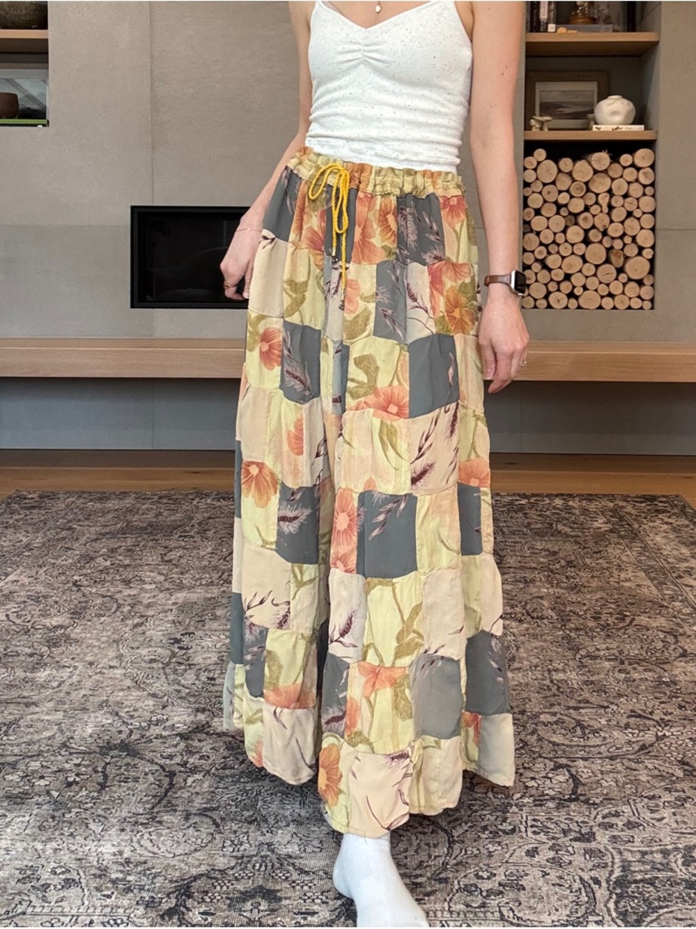 Boho Patchwork Floral Maxi Skirt one size (best medium to xl)